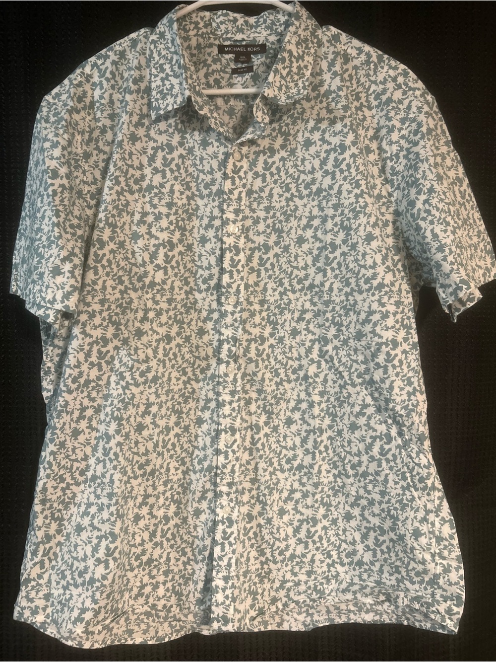 Michael Kors Men’s Short-Sleeve Button-Down Shirt in Light Blue and White Floral